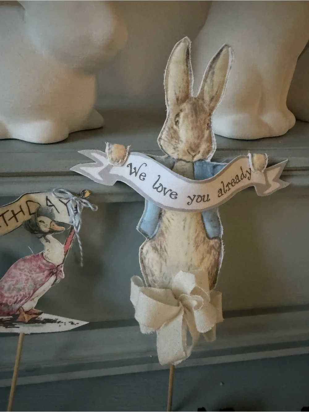 Reusable Neutral Peter Rabbit Cake Topper - White & Blue